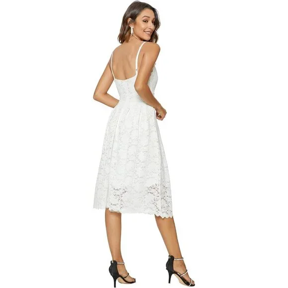 Women's Lace Floral Overlay V Neck Sleeveless Cocktail Dress Medium